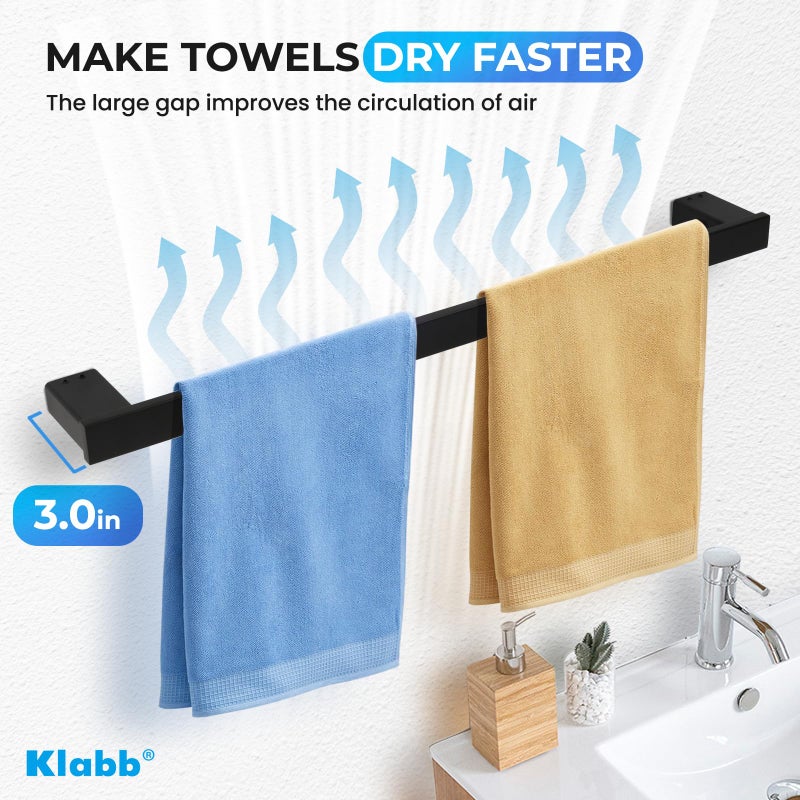 Klabb 4-Pieces Black Matte Bathroom Hardware Accessories Set,24 Inch SUS304 Stainless Steel Wall Mounted Towel Bars Set, Modern Rustproof Bathroom Accessories for Home, Apartment & Hotel - Image 3